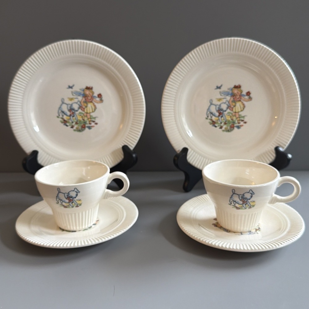 Service for 2 Victory by Salem China Co "Mary Had a Little Lamb" Tea cup Plate